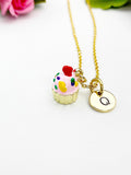 Gold Cupcake Pendant Necklace – Dainty Dessert Charm Gift Jewelry, N6908