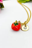 Tomato Pendant Gold Necklace – Dainty Red Charm Vegetable Foodie Jewelry Gift, N6909
