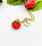 Tomato Pendant Gold Necklace – Dainty Red Charm Vegetable Foodie Jewelry Gift, N6909