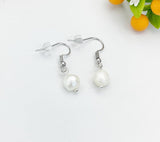 Silver Natural Pearl Potato Charm Dangle Earrings, N5965S