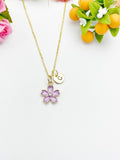 Gold Sakura Flower Charm Necklace, Cherry Blossom, N5911