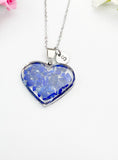 Silver Lapis Lazuli Heart Pendant Necklace, Natural Gemstone Jewelry, N4492