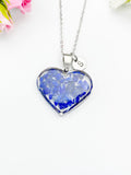 Silver Lapis Lazuli Heart Pendant Necklace, Natural Gemstone Jewelry, N4492