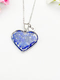 Silver Lapis Lazuli Heart Pendant Necklace, Natural Gemstone Jewelry, N4492