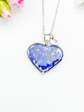Silver Lapis Lazuli Heart Pendant Necklace, Natural Gemstone Jewelry, N4492