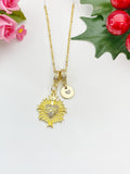 Gold Sacred Heart Cubic Zirconia Pendant Necklace – Dainty Faith Protection Gift Jewelry, N6847