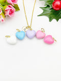 Gold Heart Enamel Pendant Necklace – Sweet Colors Dainty Gift Jewelry, N6851