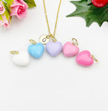 Gold Heart Enamel Pendant Necklace – Sweet Colors Dainty Gift Jewelry, N6851