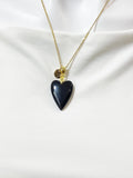 Gold Natural Obsidian Heart Pendant Necklace – Protection Stone Gift Jewelry, N6852