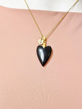 Gold Natural Obsidian Heart Pendant Necklace – Protection Stone Gift Jewelry, N6852