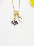 Gold Lotus Black Cubic Zirconia Necklace – Dainty Spiritual Flower Gift Jewelry, N6854