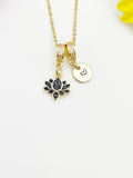 Gold Lotus Black Cubic Zirconia Necklace – Dainty Spiritual Flower Gift Jewelry, N6854