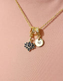 Gold Lotus Black Cubic Zirconia Necklace – Dainty Spiritual Flower Gift Jewelry, N6854