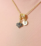 Gold Lotus Black Cubic Zirconia Necklace – Dainty Spiritual Flower Gift Jewelry, N6854