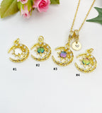 18K Gold Plated Moon Star Cubic Zirconia Pendant Necklace – Celestial Gift Jewelry, N6855