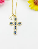 18K Gold Plated Blue Cross Cubic Zirconia Pendant Necklace – Christian Gift Jewelry, N6856