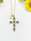 18K Gold Plated Blue Cross Cubic Zirconia Pendant Necklace – Christian Gift Jewelry, N6856