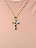 18K Gold Plated Blue Cross Cubic Zirconia Pendant Necklace – Christian Gift Jewelry, N6856