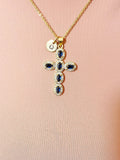 18K Gold Plated Blue Cross Cubic Zirconia Pendant Necklace – Christian Gift Jewelry, N6856