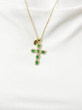 18K Gold Plated Cross Green Cubic Zirconia Pendant Necklace – Christian Gift Jewelry, N6858