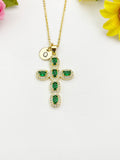 18K Gold Plated Cross Green Cubic Zirconia Pendant Necklace – Christian Gift Jewelry, N6858