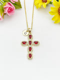 18K Gold Plated Cross Red Cubic Zirconia Pendant Necklace – Christian Gift Jewelry, N6859
