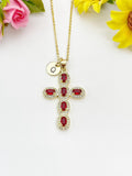 18K Gold Plated Cross Red Cubic Zirconia Pendant Necklace – Christian Gift Jewelry, N6859