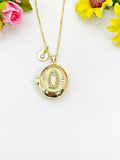 Gold Virgin Mary Oval Locket Necklace – Religious Faith Gift Jewelry N6863