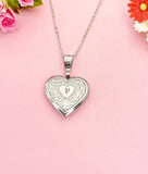 Stainless Steel Heart Flower Locket Pendant Necklace Personalized Customized Monogram Made to Order Jewelry, D390