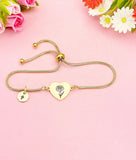 Carnation Flower Heart Charm Silver or Gold Bracelet – Dainty Floral Gift Jewelry, N645