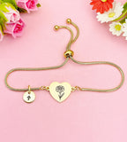 Carnation Flower Heart Charm Silver or Gold Bracelet – Dainty Floral Gift Jewelry, N645