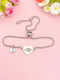Jasmine Flower Heart Charm Silver or Gold Bracelet – Dainty Floral Gift Jewelry, N646