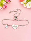 Jasmine Flower Heart Charm Silver or Gold Bracelet – Dainty Floral Gift Jewelry, N646