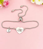 Jasmine Flower Heart Charm Silver or Gold Bracelet – Dainty Floral Gift Jewelry, N646