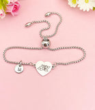 Jasmine Flower Heart Charm Silver or Gold Bracelet – Dainty Floral Gift Jewelry, N646