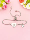 Crocus Flower Heart Charm Silver or Gold Bracelet – Dainty Spring Gift Jewelry, N647