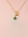 Gold Green Emerald Clover Charm Necklace – Dainty Lucky Pendant Gift Jewelry, N6881