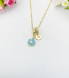 Gold Sky Blue Plum Flower Cubic Zirconia Pearl Charm Necklace – Dainty Floral Gift Jewelry, N6882