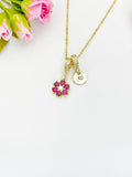 18K Gold Plated Cerise Flower Cubic Zirconia Charm Necklace – Dainty Floral Gift Jewelry, N6885