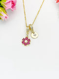 18K Gold Plated Cerise Flower Cubic Zirconia Charm Necklace – Dainty Floral Gift Jewelry, N6885