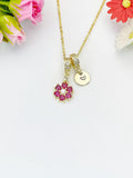 18K Gold Plated Cerise Flower Cubic Zirconia Charm Necklace – Dainty Floral Gift Jewelry, N6885