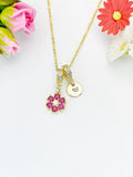 18K Gold Plated Cerise Flower Cubic Zirconia Charm Necklace – Dainty Floral Gift Jewelry, N6885