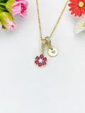 18K Gold Plated Cerise Flower Cubic Zirconia Charm Necklace – Dainty Floral Gift Jewelry, N6885