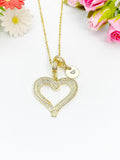 18K Gold Plated Heart Cubic Zirconia Pendant Necklace with Initial Charm