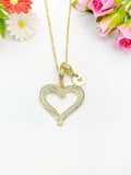 18K Gold Plated Heart Cubic Zirconia Pendant Necklace with Initial Charm
