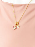18K Gold Plated Heart Pendant Necklace with Initial Charm – Cubic Zirconia, Brass Chain