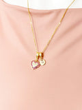 18K Gold Plated Heart Pendant Necklace with Initial Charm – Cubic Zirconia, Brass Chain