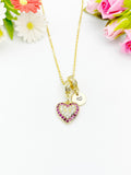 18K Gold Plated Heart Pendant Necklace with Initial Charm – Cubic Zirconia, Brass Chain