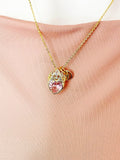 18K Gold Plated Pink Heart Crown Pendant Necklace, Cubic Zirconia Charm, Initial Necklace