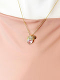 18K Gold Plated Pink Heart Crown Pendant Necklace, Cubic Zirconia Charm, Initial Necklace